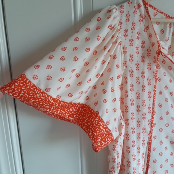 ✨NWT✨ REBECCA TAYLOR Silk Top Lily Block Print Blouse in Tomato Sz US 2 (XS) - Picture 11 of 12